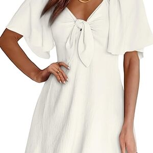 Women's White Tie-Front Flutter Sleeve Dress